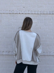 Stripe Patchwork Raw Hem Sweatshirt