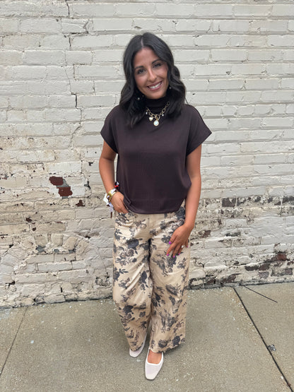 Entro Taupe Floral Ankle Length Pants