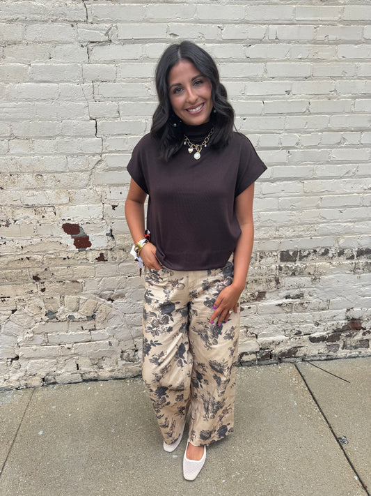 Entro Taupe Floral Ankle Length Pants