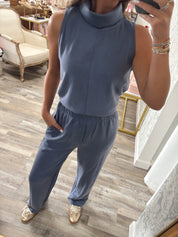 Karlie scuba mock sleeveless top and pants set 2 colors