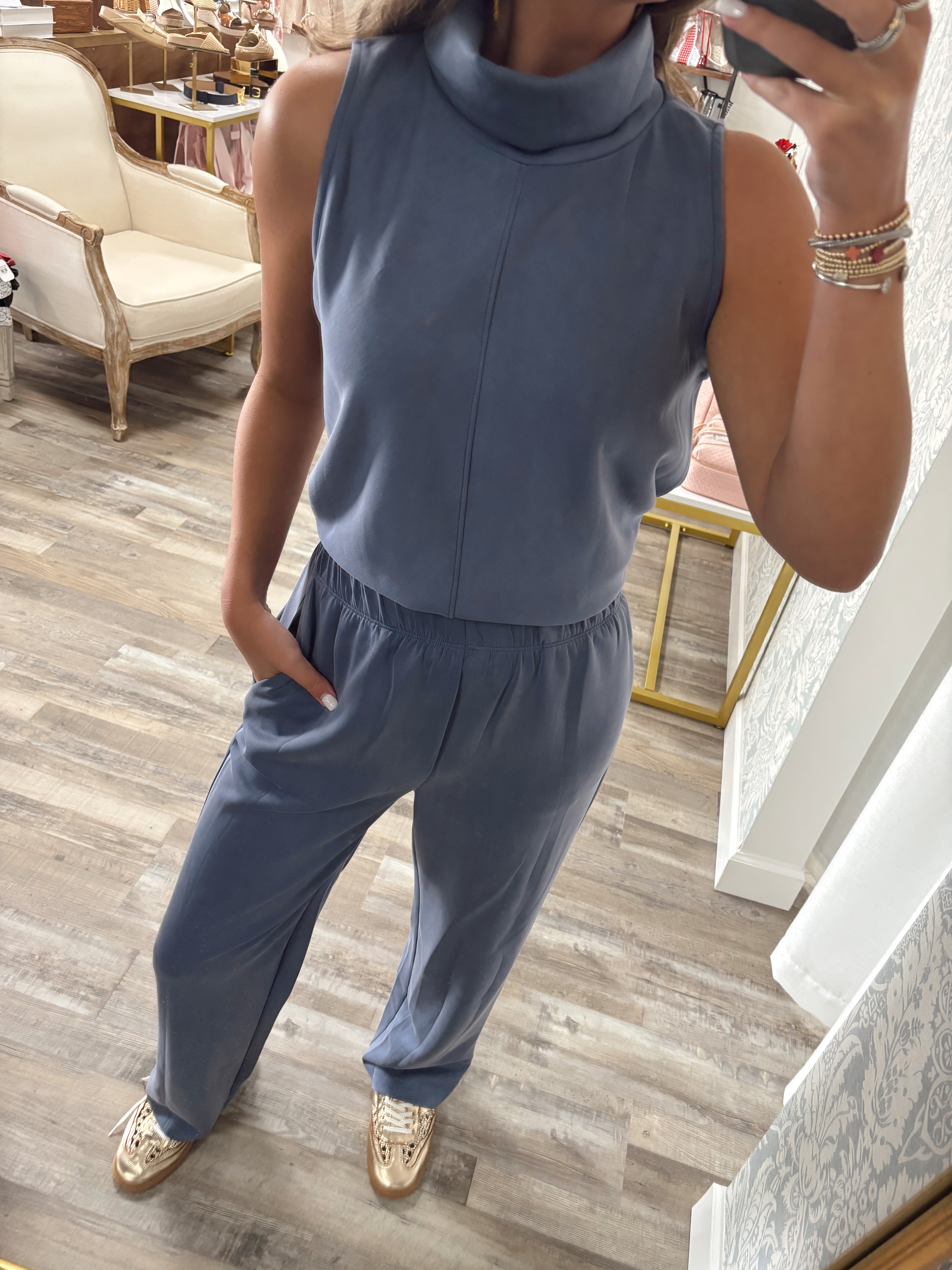Karlie scuba mock sleeveless top and pants set 2 colors