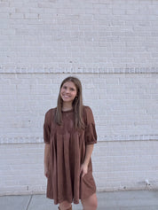 Mesh & Lace Detail Faux Suede Babydoll Dress