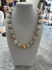 Marbled Cube Bead & Gold Ball Necklace