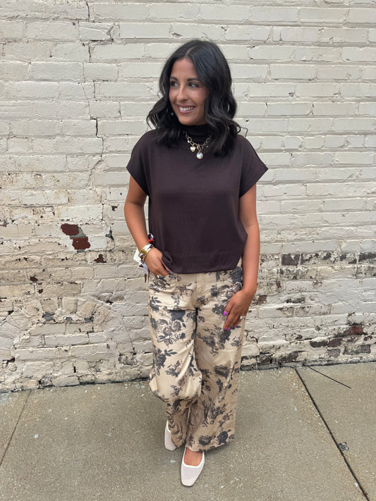 Entro Taupe Floral Ankle Length Pants