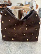 Brown suede bag with gold studs