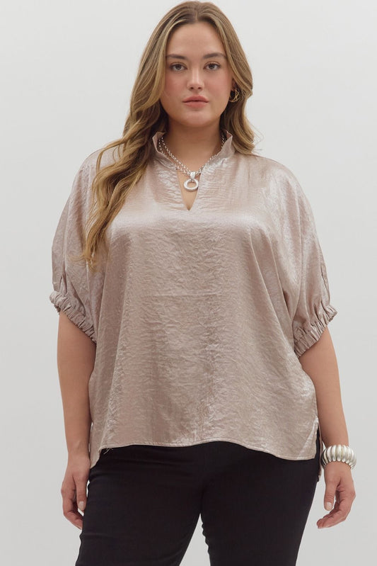 Entro Champagne  V-Neck Collar Shirt (Plus Size)