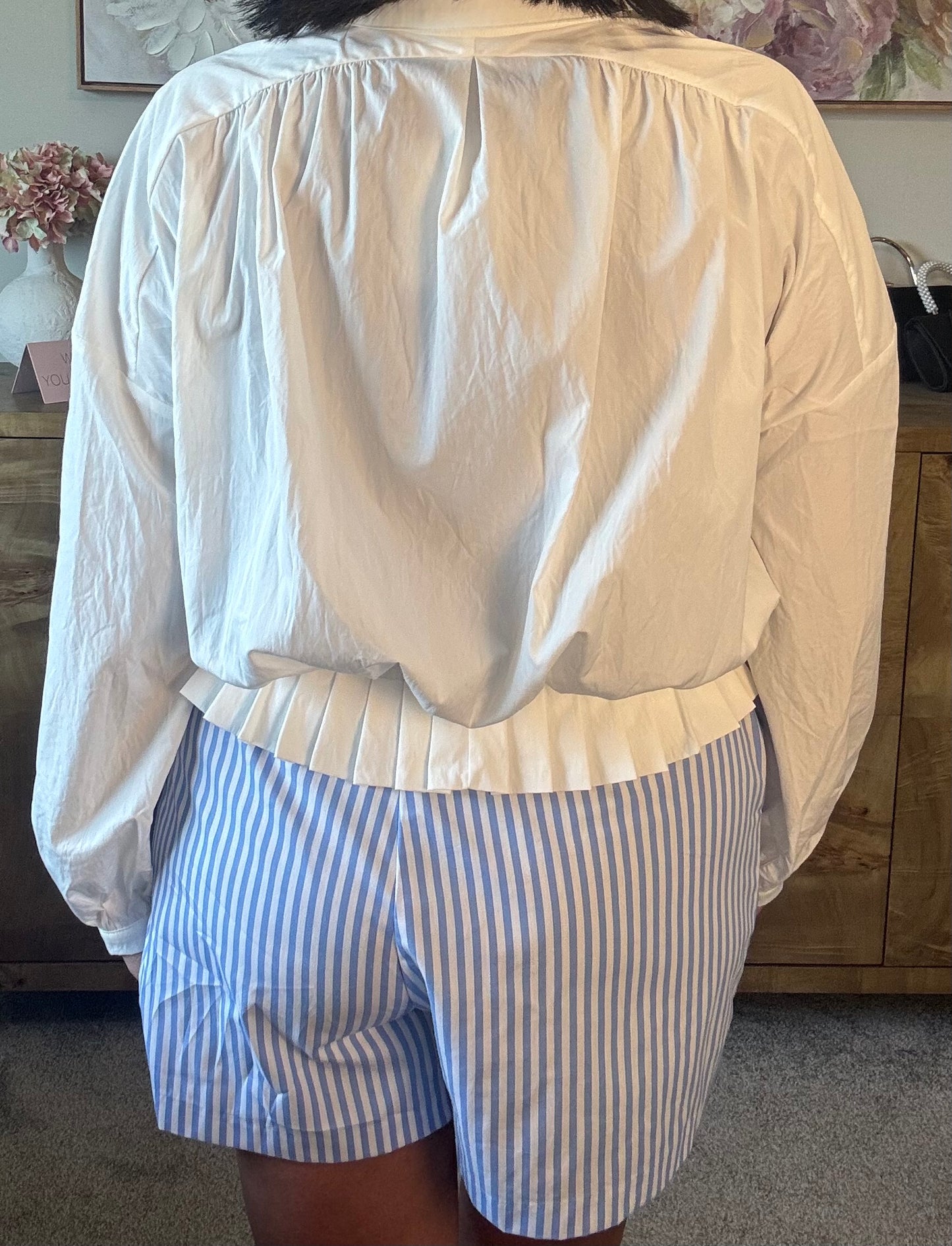 White Pleated Hem Shirt