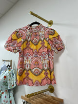 Peach floral ruffled neck top