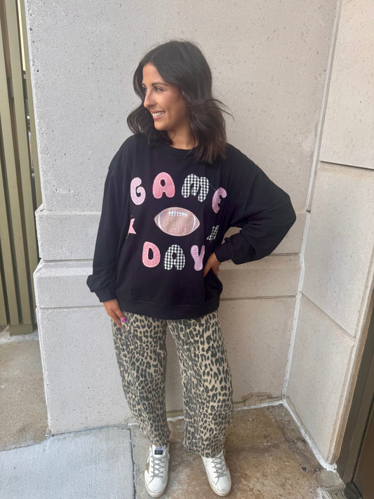 Game Day Patchwork Long Sleeve Crewneck Top