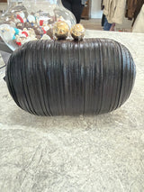 Metallic Black Kiss Lock Oval Clutch