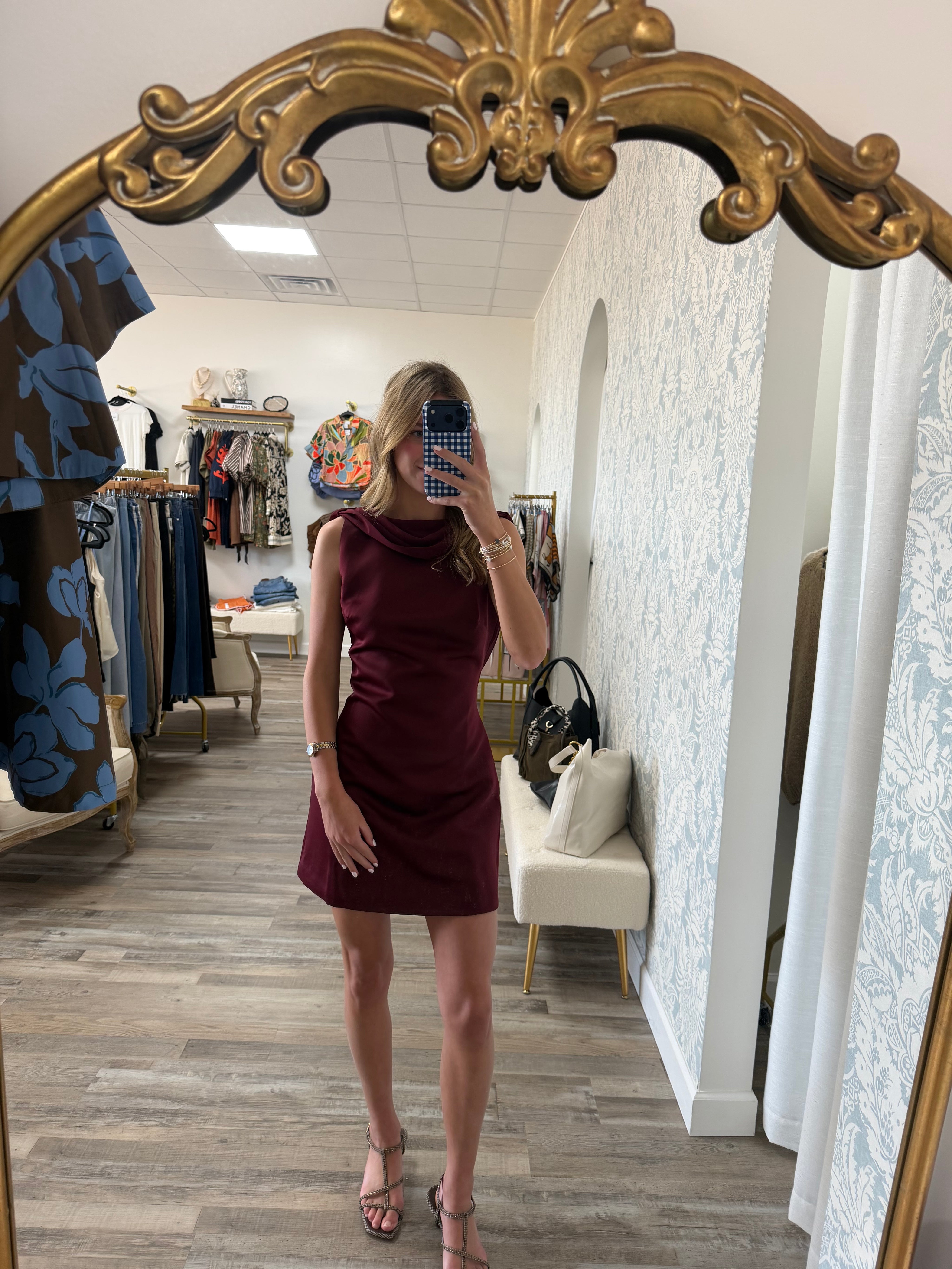 Burgundy Satin Back Cowl Mini Dress