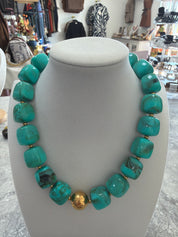 Marbled Cube Bead & Gold Ball Necklace