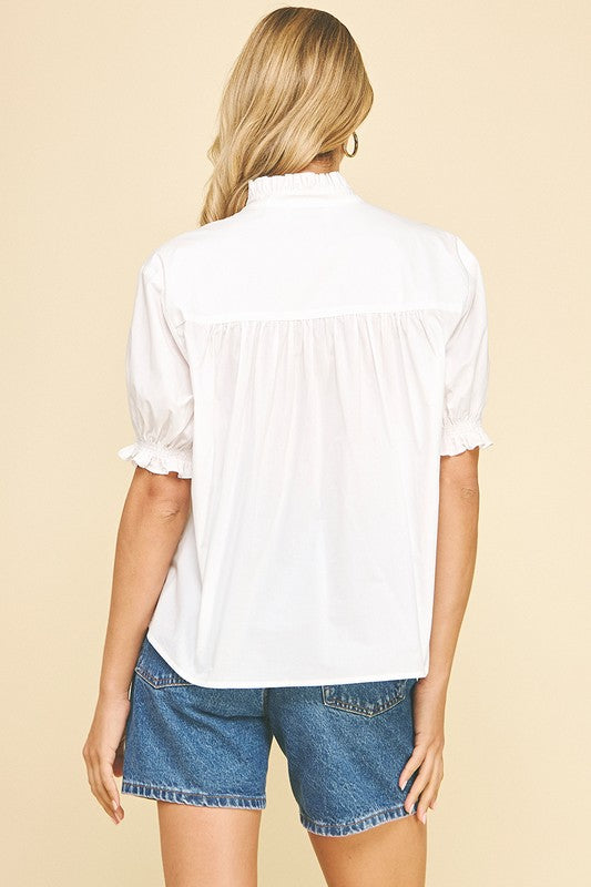 White Balloon Sleeve Blouse Top