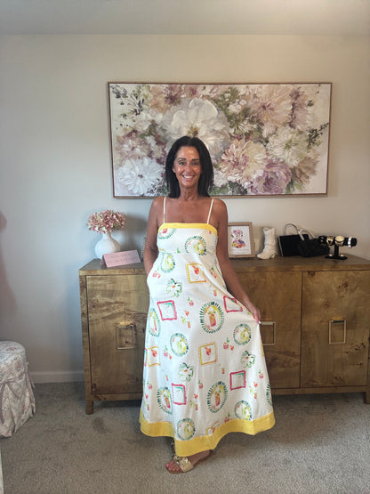 Happy Hour Print Spaghetti Strap Midi Dress