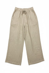 Linen drawstring mid rise pants with pockets