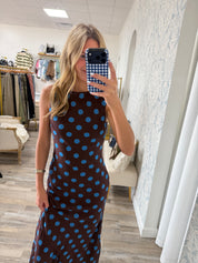 Blue Dot Chocolate Midi Dress