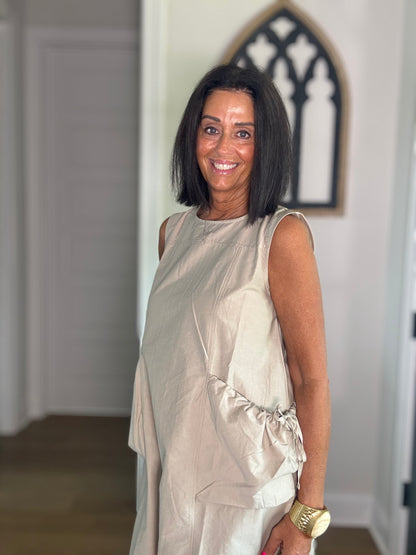 Phoebe Pocket Tie Sleeveless Midi Dress Sand Color