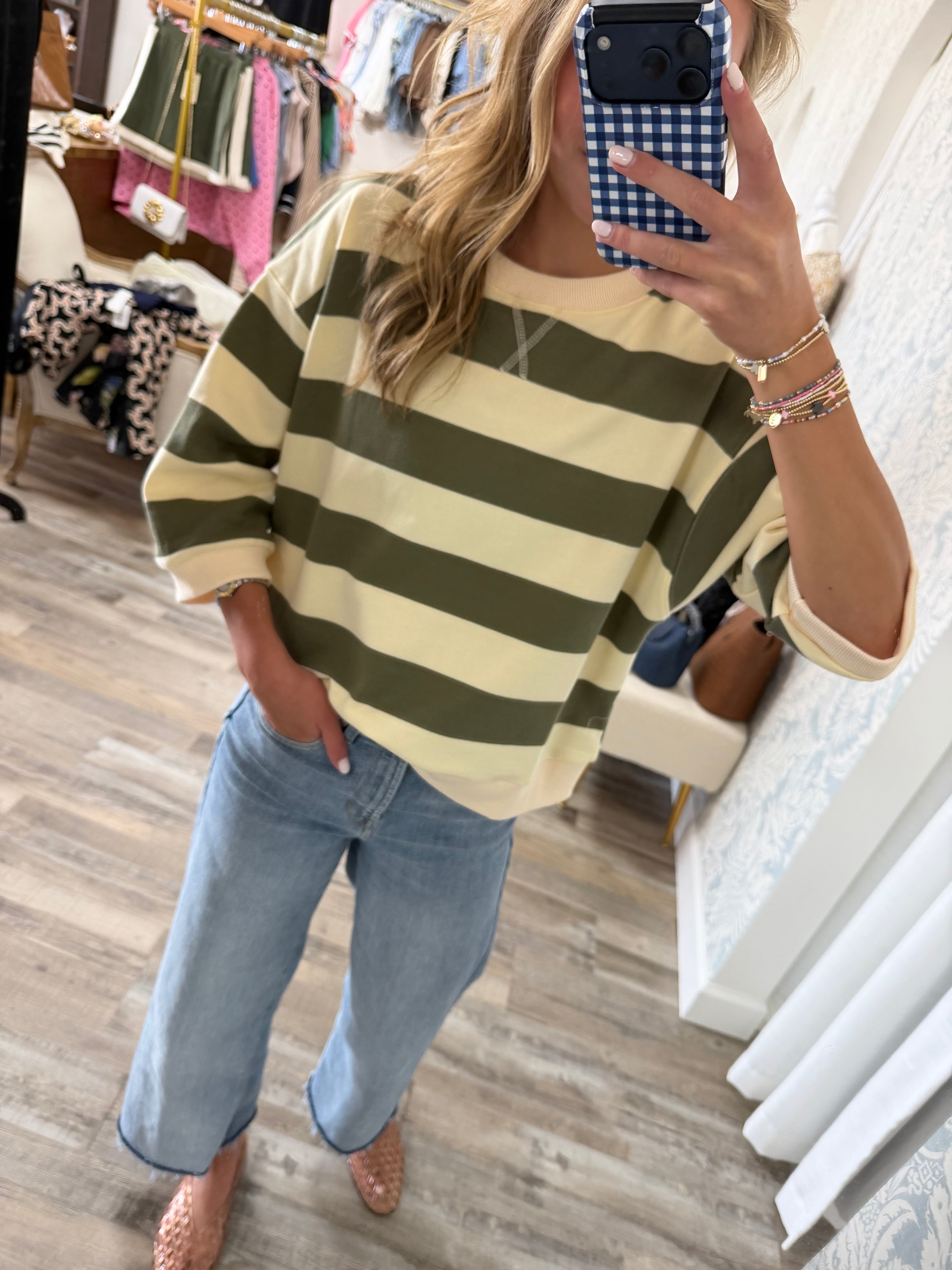 Olive stripe top