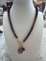 Football & Heart Charm Beaded Necklace