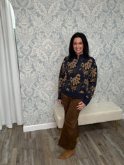 Pattern Half Zip Long sleeve Sweater