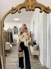 Cream Polka Dot Button Down Top