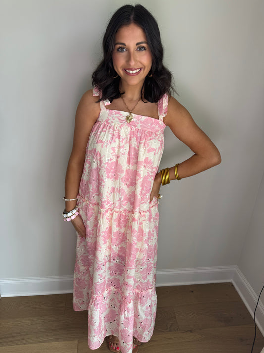 Lucy Pink Floral Bandeau Maxi Dress
