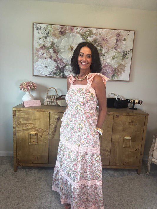 Peach Floral Print Maxi Dress