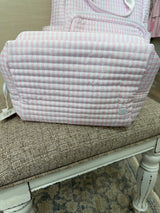 Trvl design pink stripe quilted zippered pouch