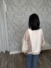 Stripe Patchwork Raw Hem Sweatshirt