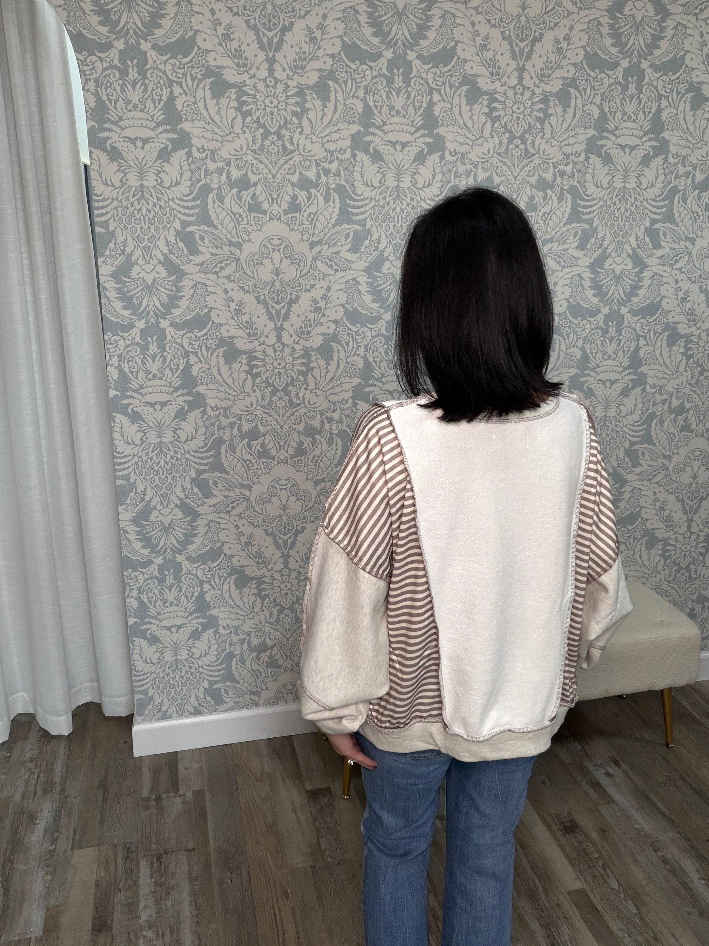 Stripe Patchwork Raw Hem Sweatshirt