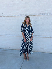 Navy Abstract Zebra Print Maxi Dress