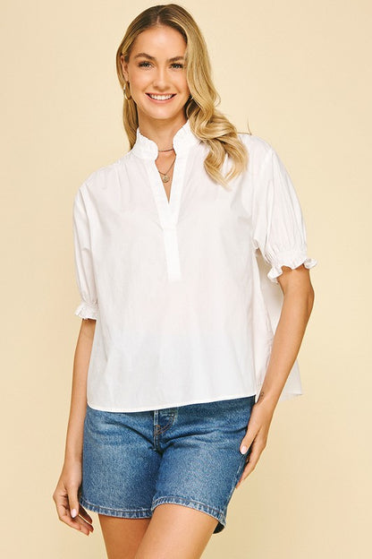 White Balloon Sleeve Blouse Top