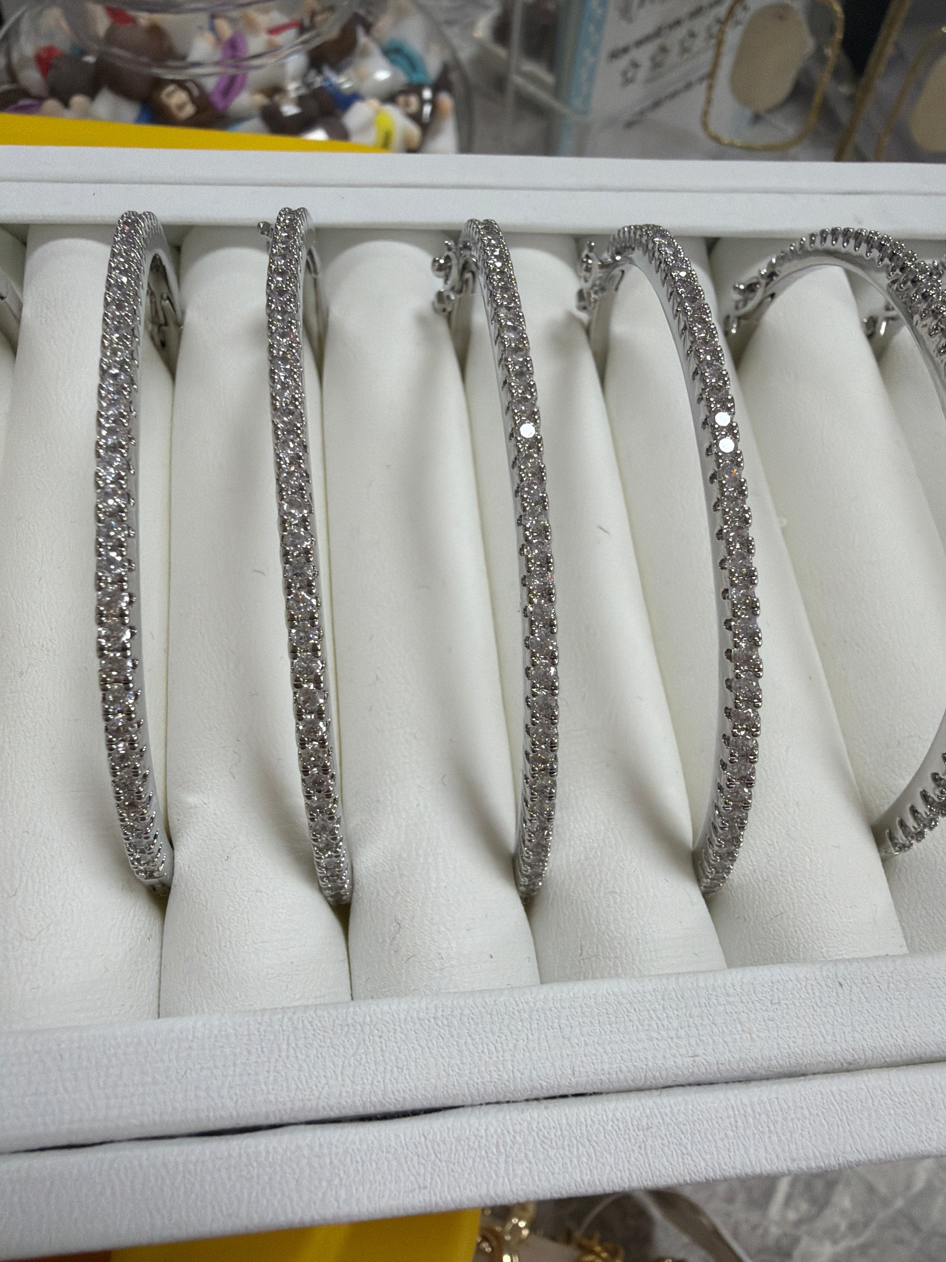 Silver rhinestone bangles