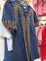 Navy short dress with embroidery design front