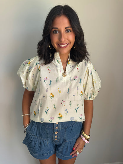 Cream Floral Top