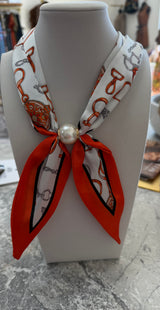 Orange/White Printed Scarf Necklace