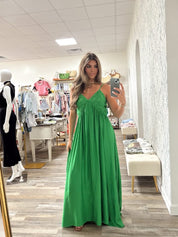 Kelly Green Woven lattice Bodice sleeveless maxi dress