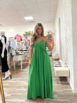 Kelly Green Woven lattice Bodice sleeveless maxi dress