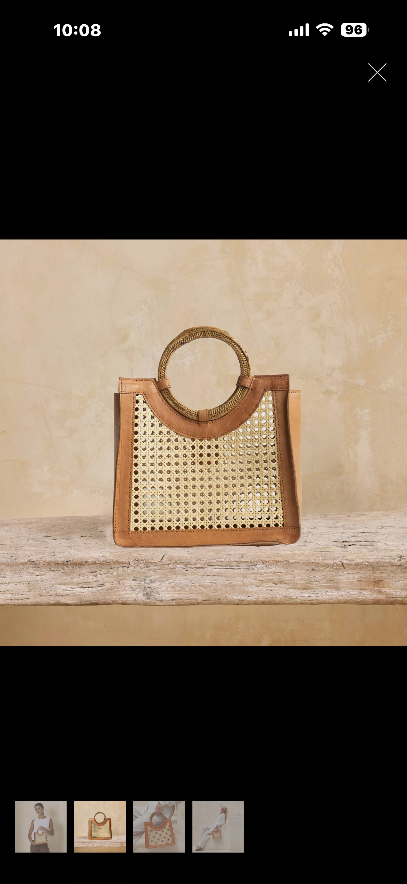 Brown cane weave handbag with round handle
