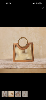 Brown cane weave handbag with round handle