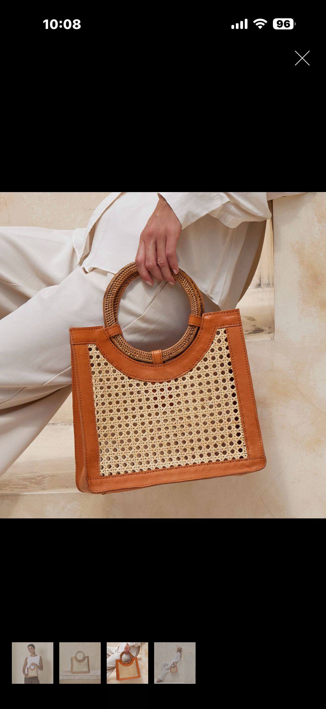 Brown cane weave handbag with round handle