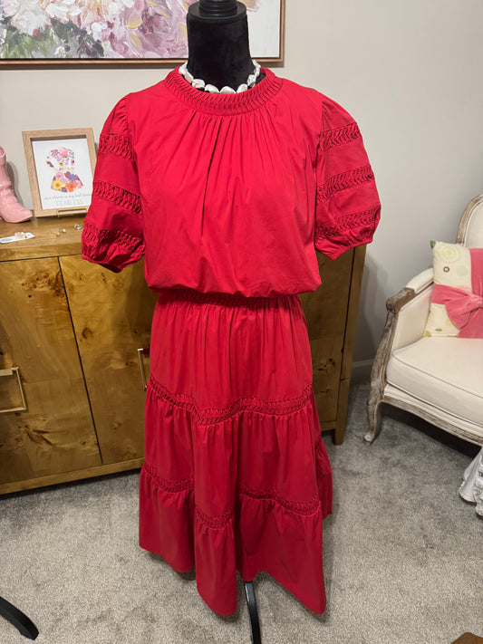 Strut & Bolt Cherry Red Tiered Midi Skirt Set