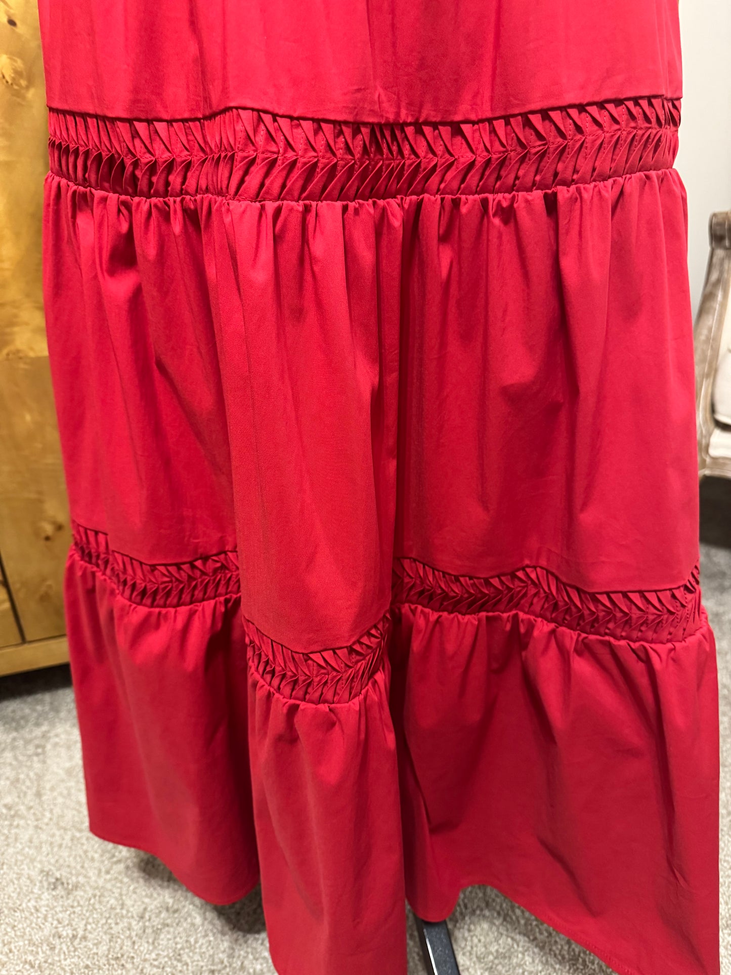 Strut & Bolt Cherry Red Tiered Midi Skirt Set