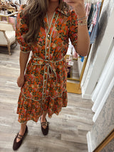 THML Puff Sleeve Print Midi Dress