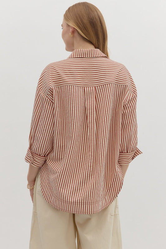 Entro rust striped button down top