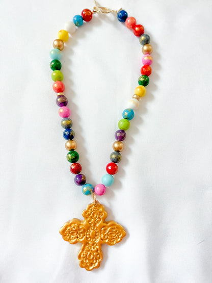 Hidden Truth Multicolored Jade with Susie Cross Necklace