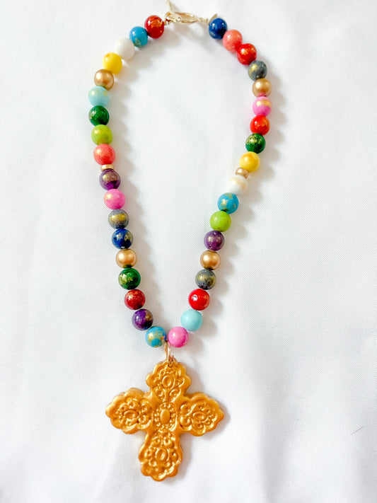 Hidden Truth Multicolored Jade with Susie Cross Necklace