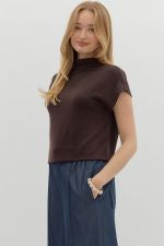 Entro Solid knit mock neck pullover top