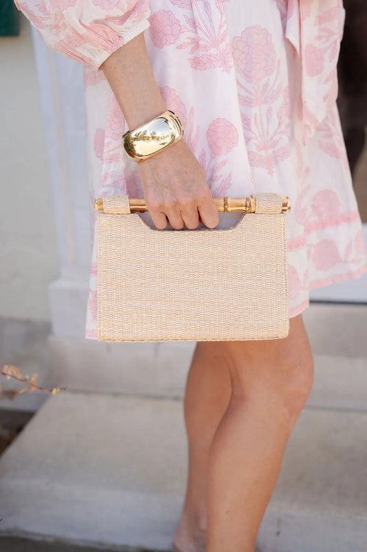 Lisi Lerch - Mary Natural Straw Clutch - Bamboo Natural Handle