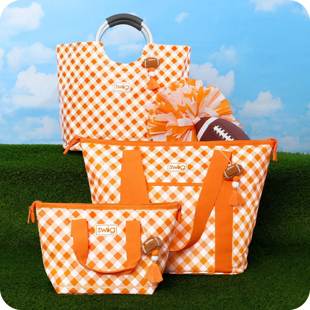 Game day orange gingham loopi tote bag